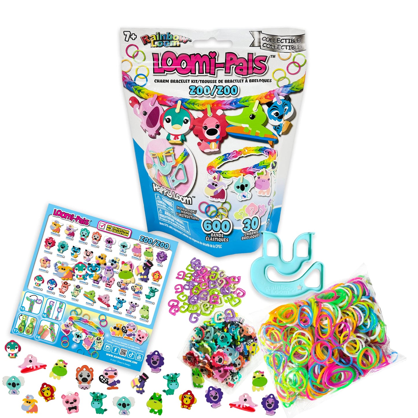 Rainbow Loom® Loomi-Pals Zoo Collectible, Features 30 Mystery Cute Zoo Themed Charms And 600 Colorful Rubber Bands All In A Resealable Bag, Great Gifts For Boys And Girls 7+