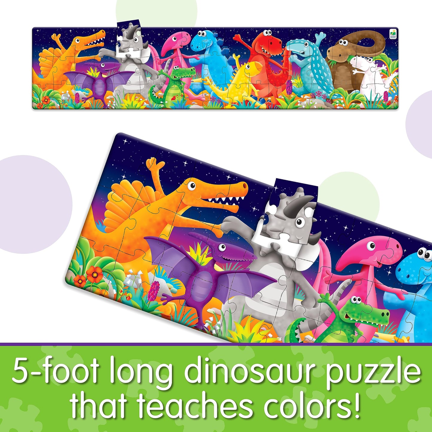 The Learning Journey Long & Tall Puzzle - Color Dancing Dinosaurs - 51 Piece, 5-Foot-Long Preschool Puzzle - Educational Gifts For Boys & Girls Ages 3 & Up, Multi (423929)