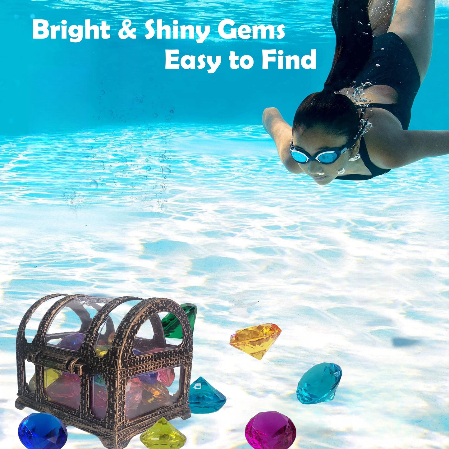 20Pcs Diving Gems Pool Toys - Colorful Diamond Treasure With Pirate Chest, Underwater Swim Training Gift For Kids, Summer Water