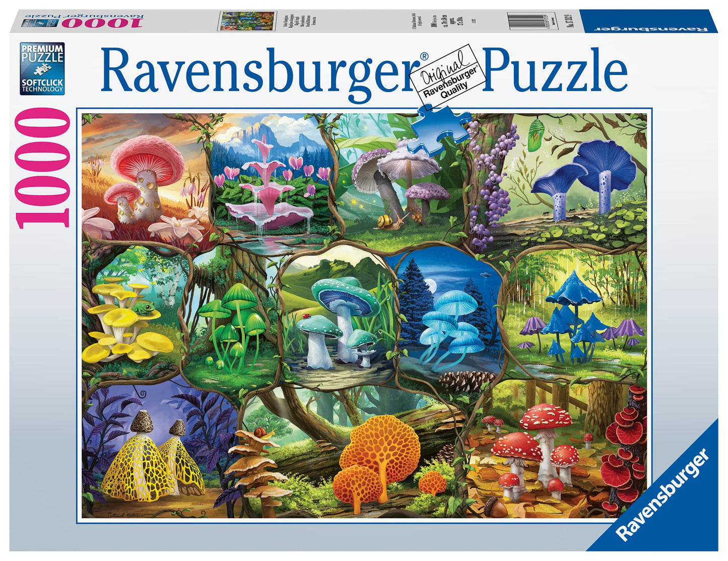 Ravensburger 1000 Piece Jigsaw Puzzle - Beautiful Mushrooms, 27 x 19.5 inches, Multicolor, Model 17312, Unique Softclick Technology