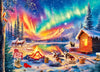 500 Piece Puzzles for Adults - Jigsaw Puzzles - Campfire Under The Northern Lights - Winter Puzzles