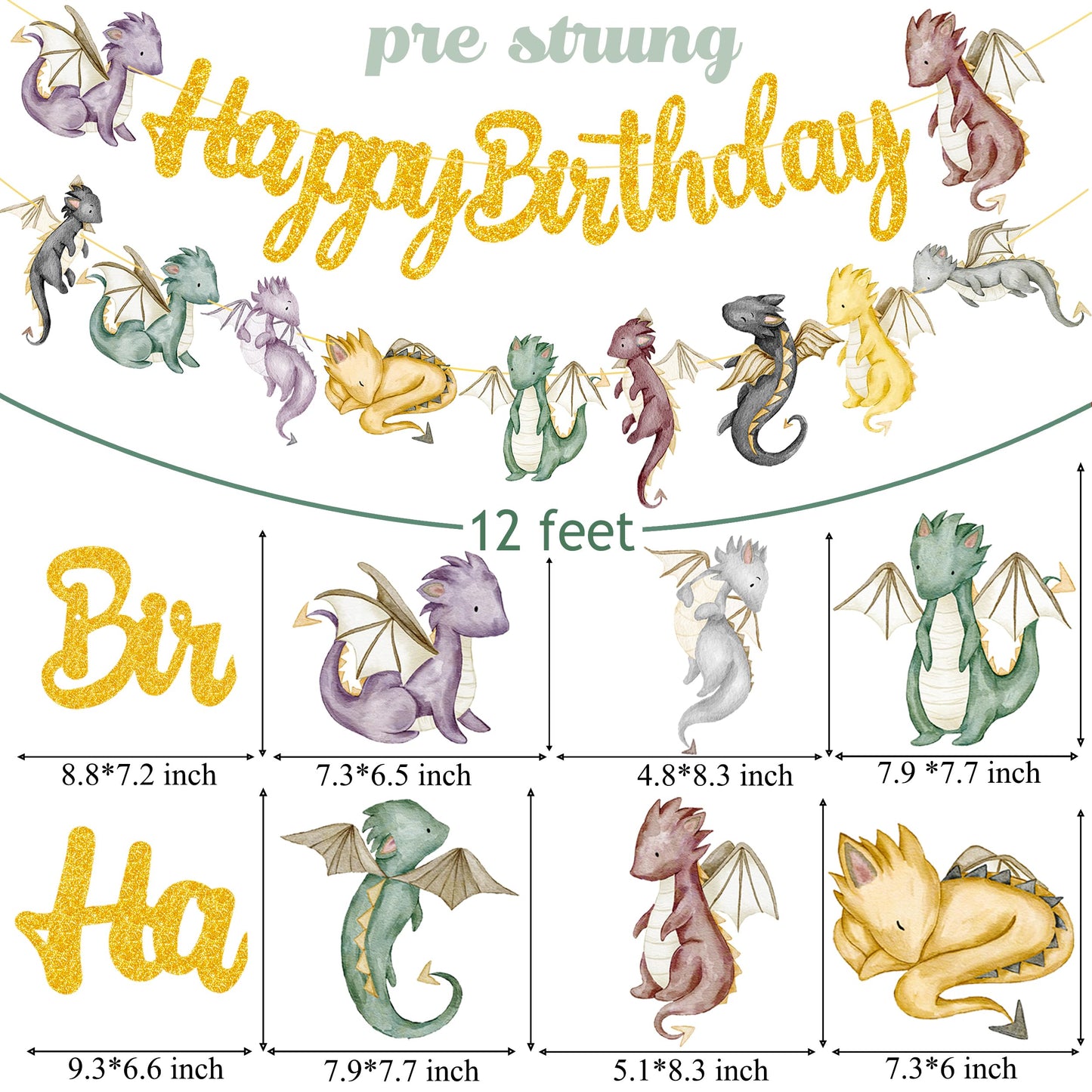 Dragon Birthday Party Banners 2Pcs Dragon Cutout Banners Fantasy Dragon Party Hanging Decorations Gold Dragon Party Banner for D