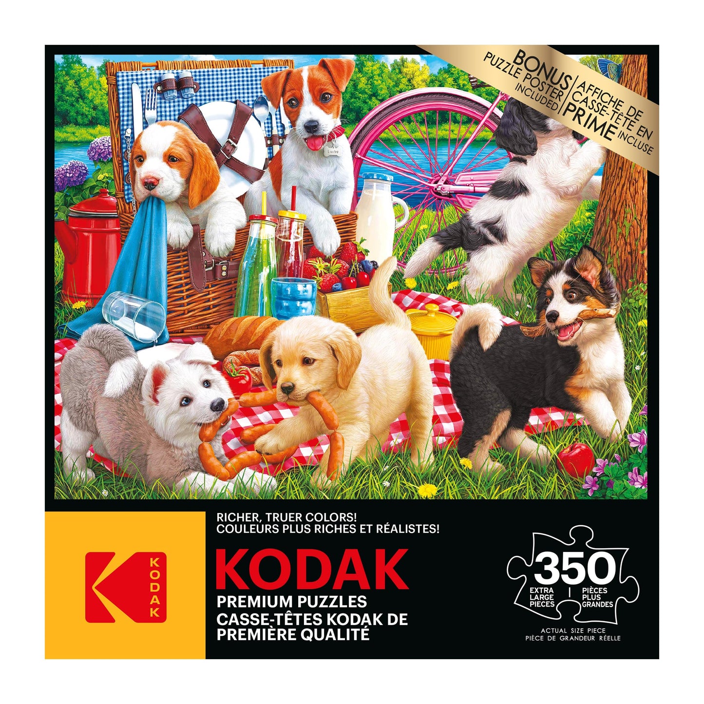 Roseart - Kodak Premium - Puppies On A Picnic - 350 Piece Jigsaw Puzzle For Adults