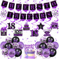 Purple 18Th Birthday Decorations For Girls Boys Purple Black 18Th Birthday Banner Hanging Swirls 18Th Birthday Balloons Happy 18Th Birthday Cake Topper For Purple Cheer To 18 Years Party Supplies