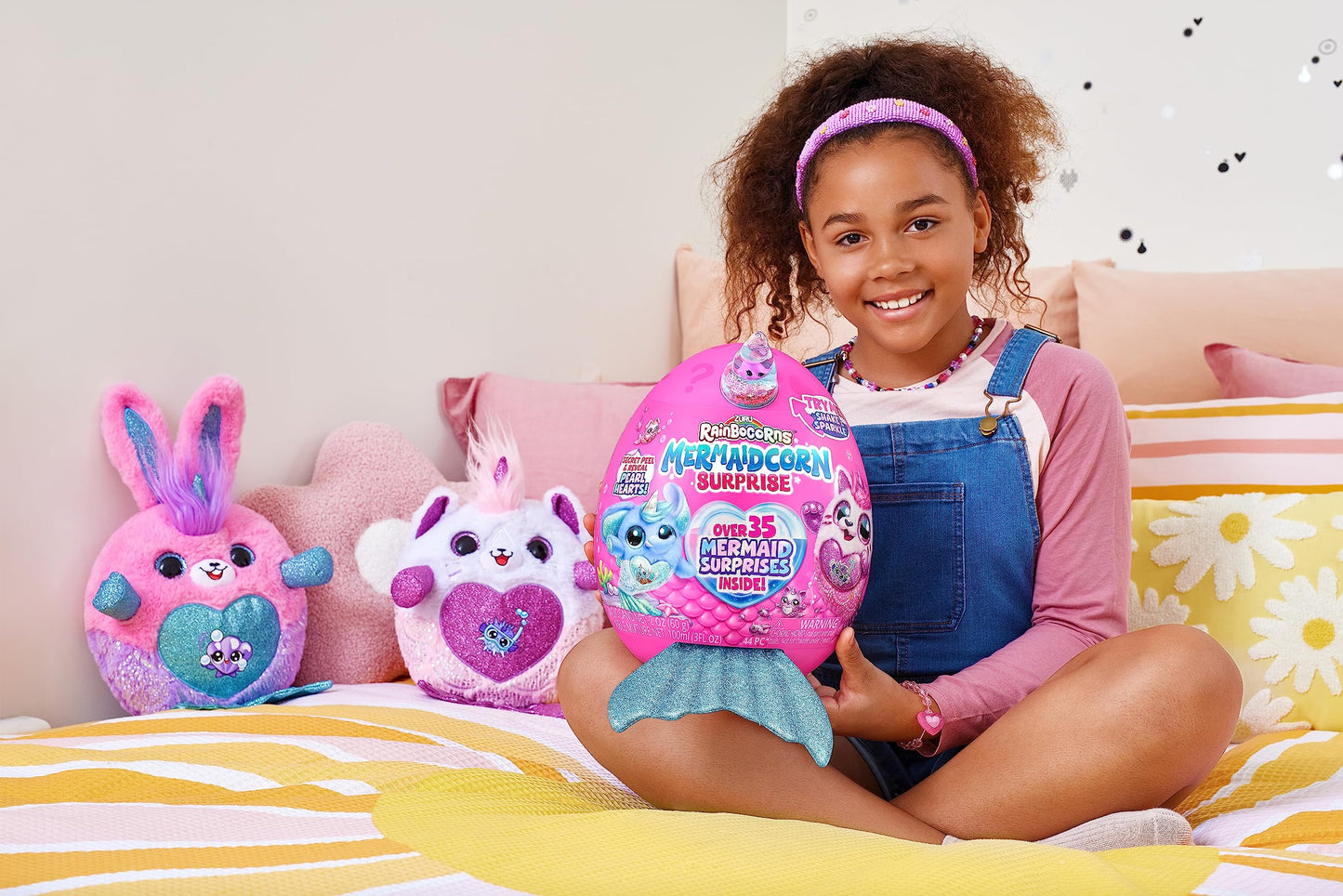 Rainbocorns Mermaidcorn Plush - Flamingo, Series 1, Cotton Stuffed Animal with Surprises, Stickers & Magic Sands for Girls 3+