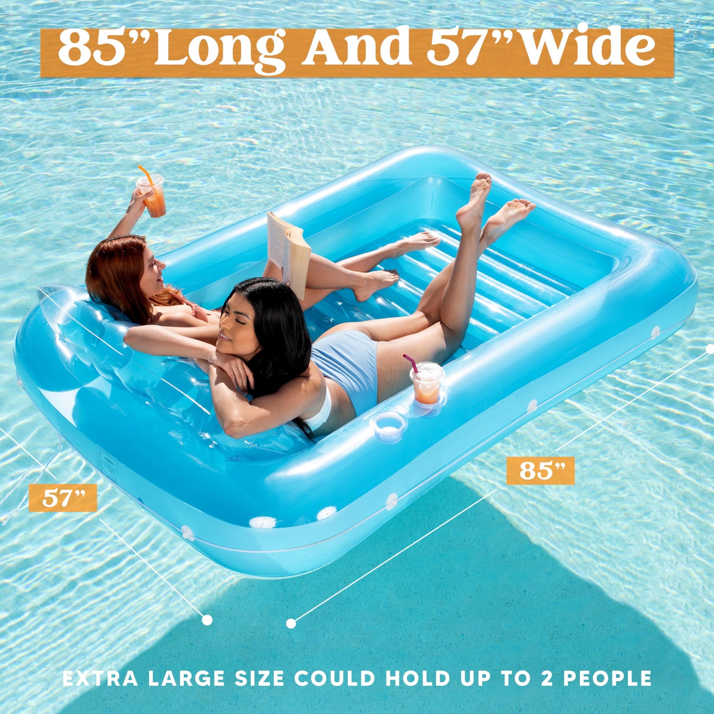 Sloosh Inflatable Tanning Pool Lounge Float  85 x 57 Extra Large Sun Tan Tub mature-themed Floats Raft for Sunbathing Suntan Blow up Lounger Bed Floatie mature-themeds(XL-Blue)