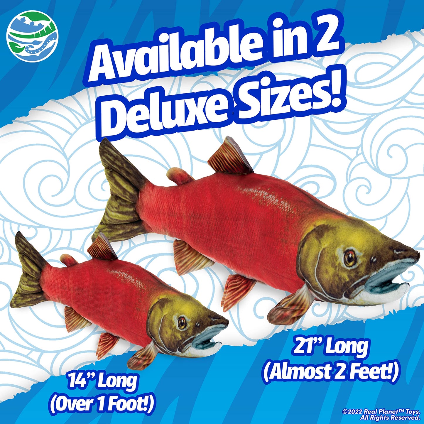 Real Planet Fishing Stuffed Animal - Sockeye Salmon Trout Bass Plush Stuffed Toy For Kids, Fishing Gifts For Men, Plush Freshwater Fish Toys (Salmon, 14') (21' Long)