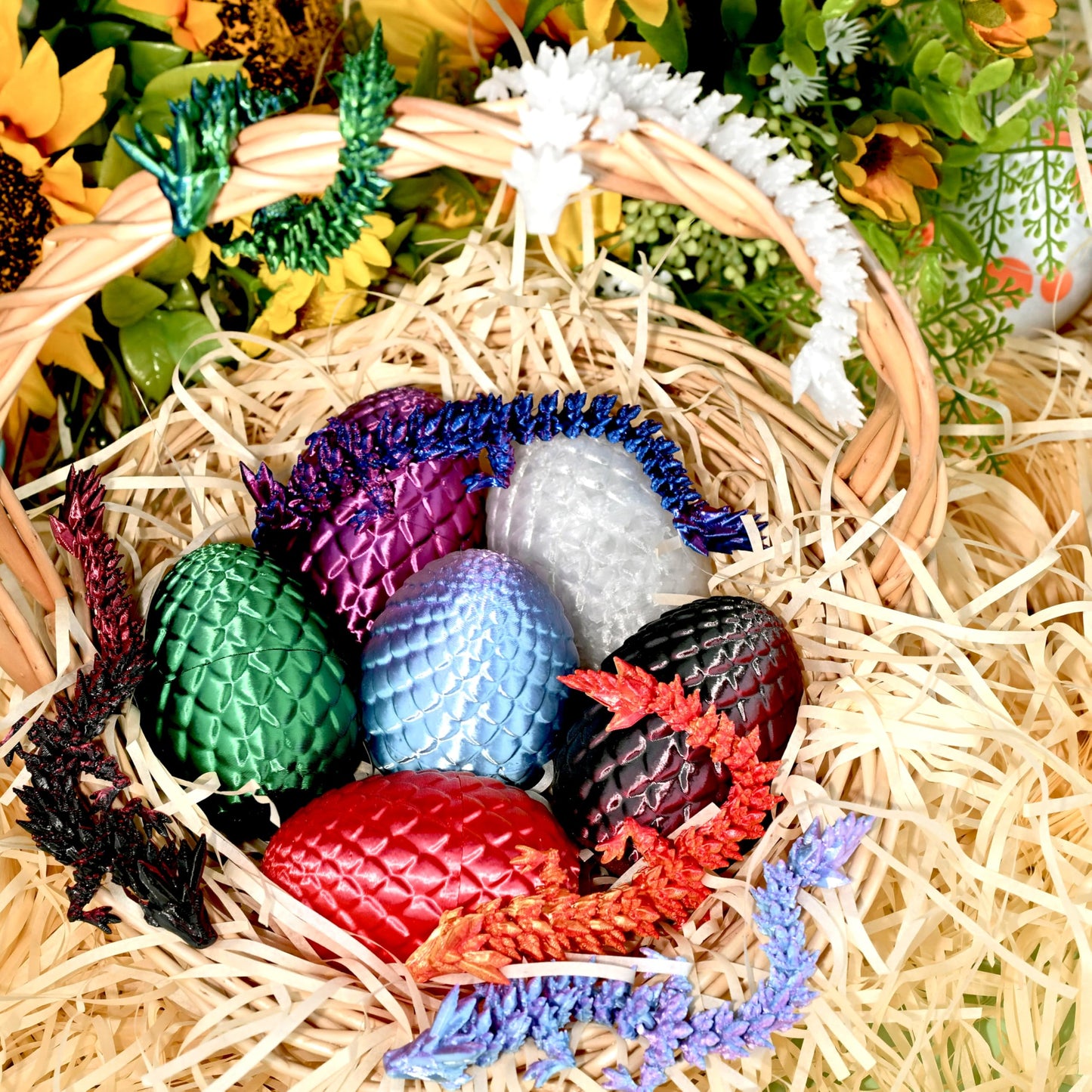 Impossmaker Mini 3D Printed Easter Dragon Eggs Set, Multi-colored, Small, Model FM00186, Articulated Plastic Dragon Fidget Toy