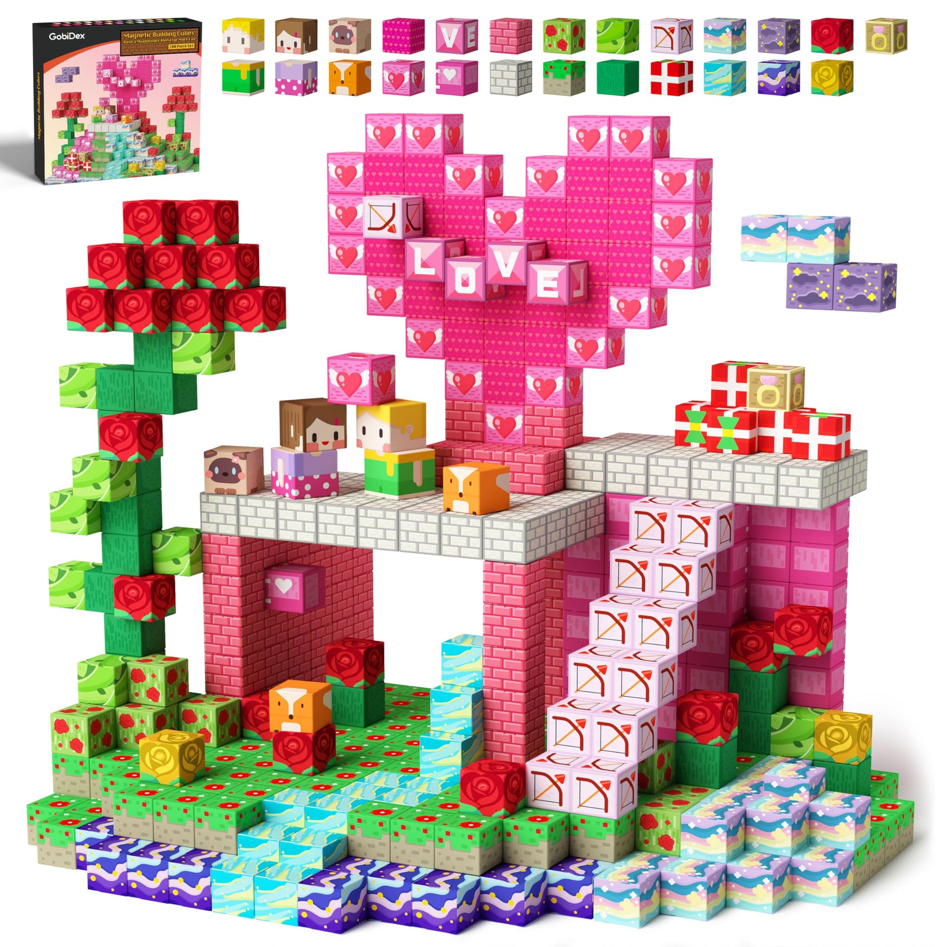 Gobidex 100Pcs Magnetic Blocks Princess Building Toys For Girls Age 3+, Game-Based Build Magwonder With Stem Magnet Construction Set, Sensory Gifts For Kids Birthday (1 Inch)