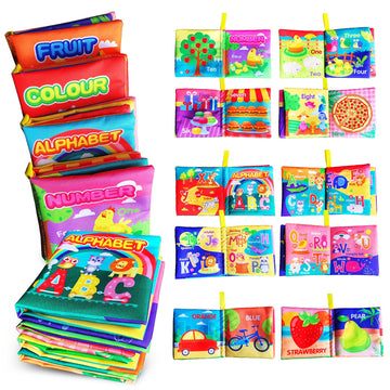 Aminfun Soft Cloth Baby Book Toy 0-6 Months, Baby Learning Book(Abc-Z,1-10,Colour,Fruit,4 Pack),Touch And Feel Crinkle Book Infants 6-18 Months,Early Educational Toy 0-3, Gift For Babies Infants