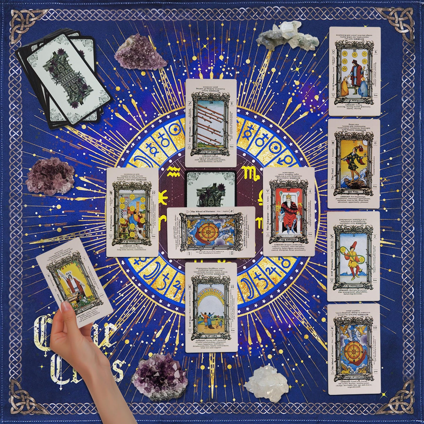 Knana Tarot Divination Altar Cloth - Velvet Tarot Accessories with Celtic Cross Pattern - Star
