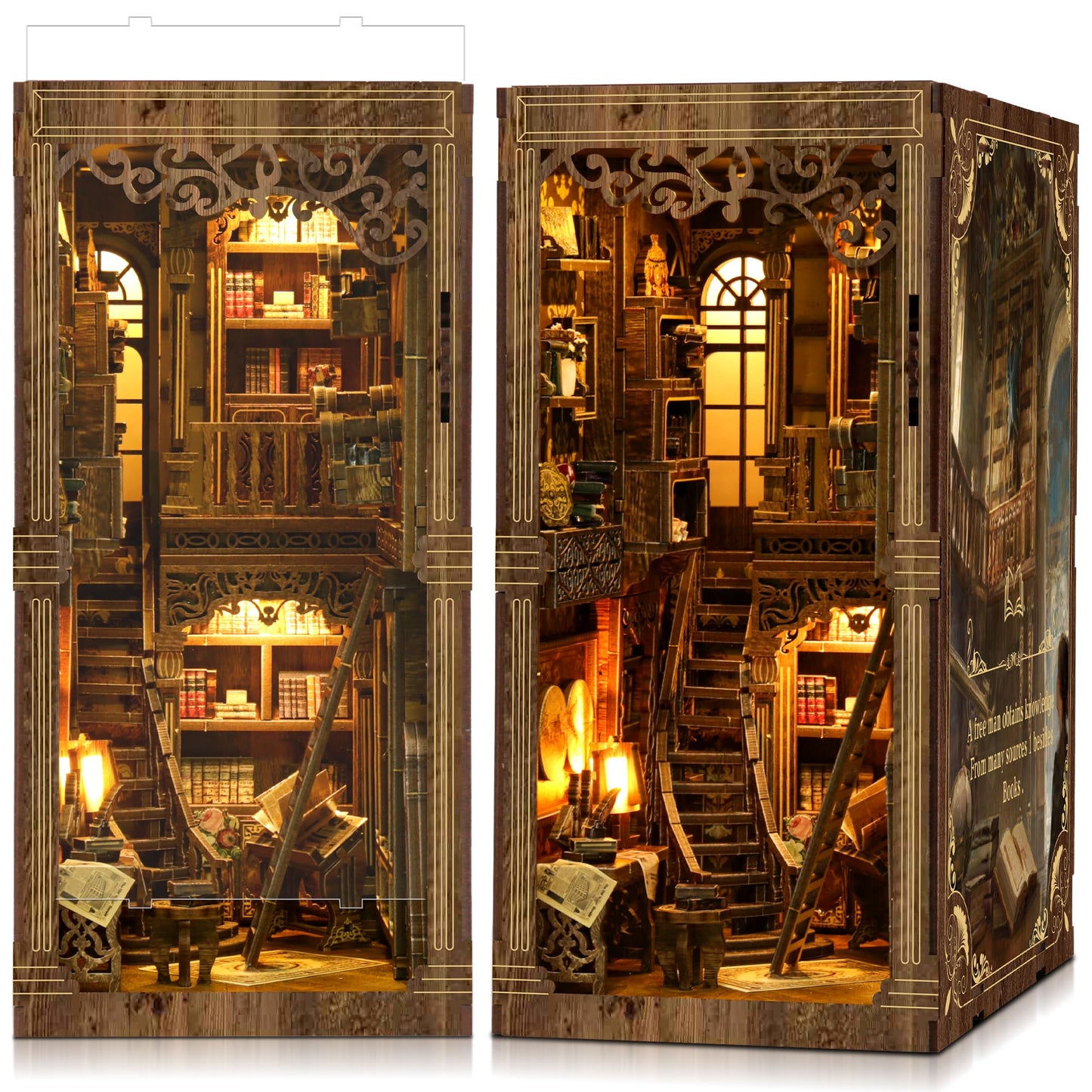 Sunnino Book Nook Kit - Diy Miniature House Kit Doll House 3D Wooden Puzzles With Led Book Nook Kits For Adults Unique Gift For
