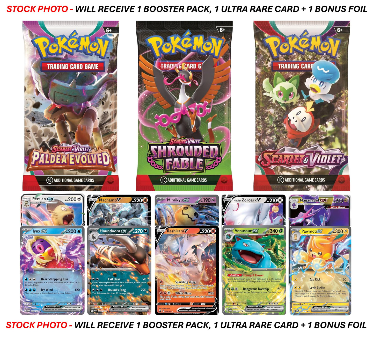 Pokemon TCG: 1 Authentic Factory Sealed Booster Pack and 1 Ultra Rare (V  EX  GX  VMAX  VSTAR  Etc.) + 1 Bonus Holofoil Card