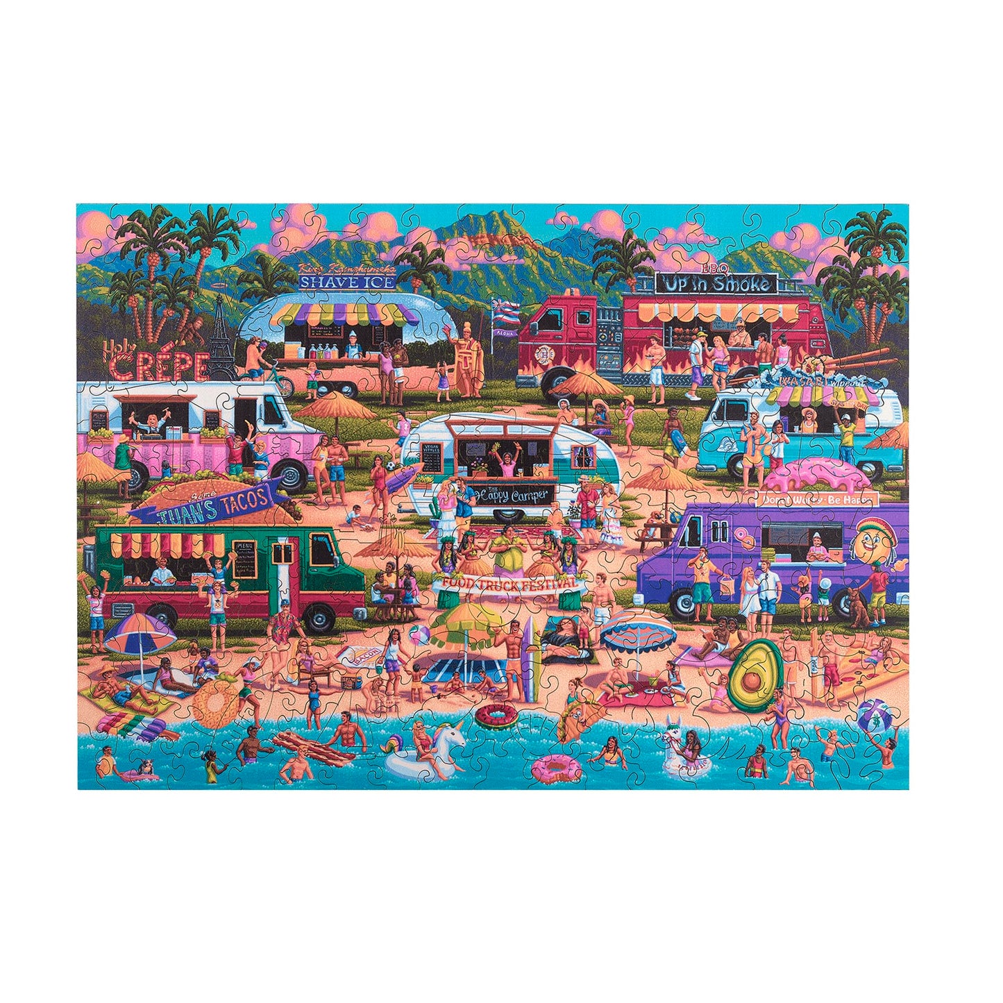 Buffalo Games - Hawaiian Food Truck Festival Wood Puzzle - Whimsy Cut Jigsaw Pieces - 250 Piece Jigsaw Puzzle - Ages 14 And Up