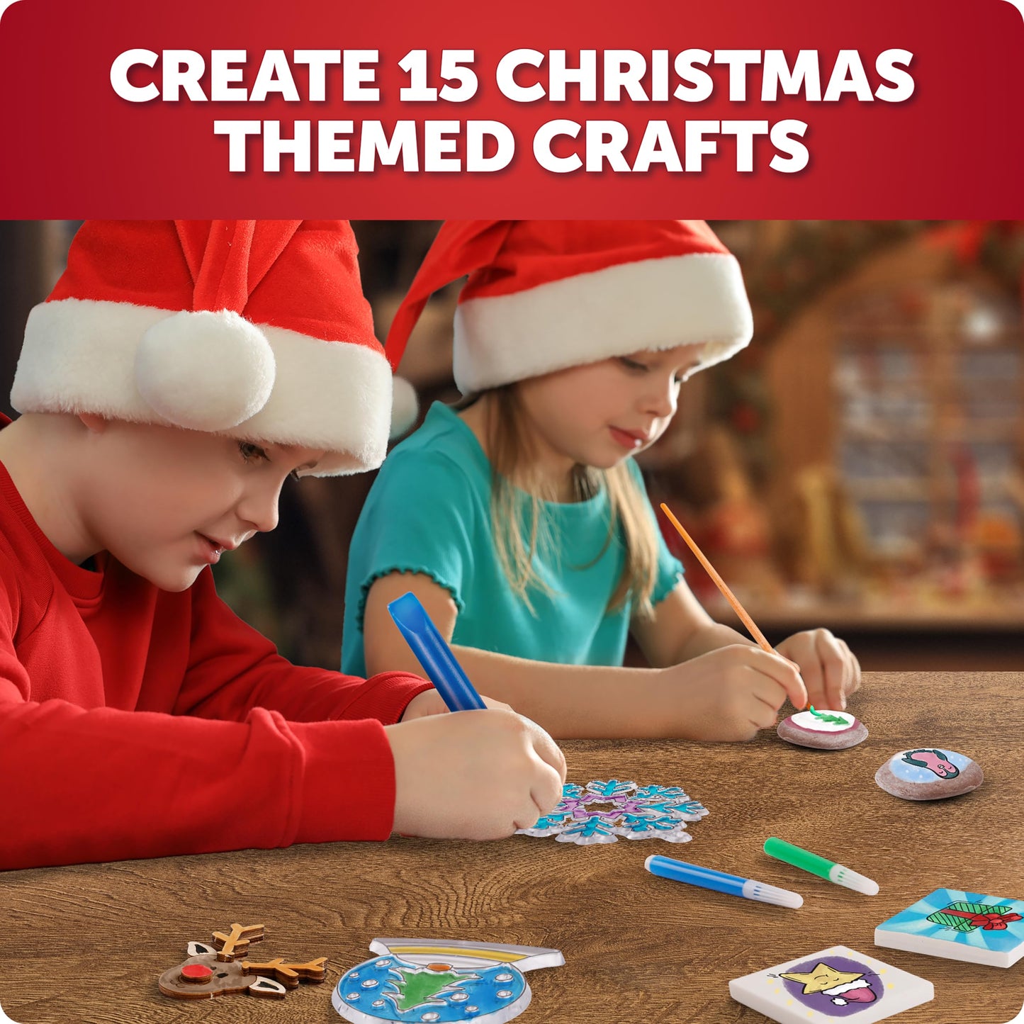 Santas Christmas Craft Kit for Kids - 15 Magical Christmas Crafts for Kids, Make Suncatchers, Paint Holiday Rocks, Make Magnets