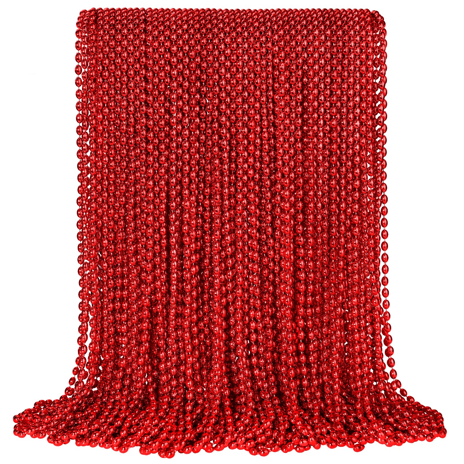 100 PCS Red Mardi Gras Beads, Red Oval Beads Necklaces Christmas Necklaces 30.5'' Metallic Beaded Costume Necklaces Party Neckla