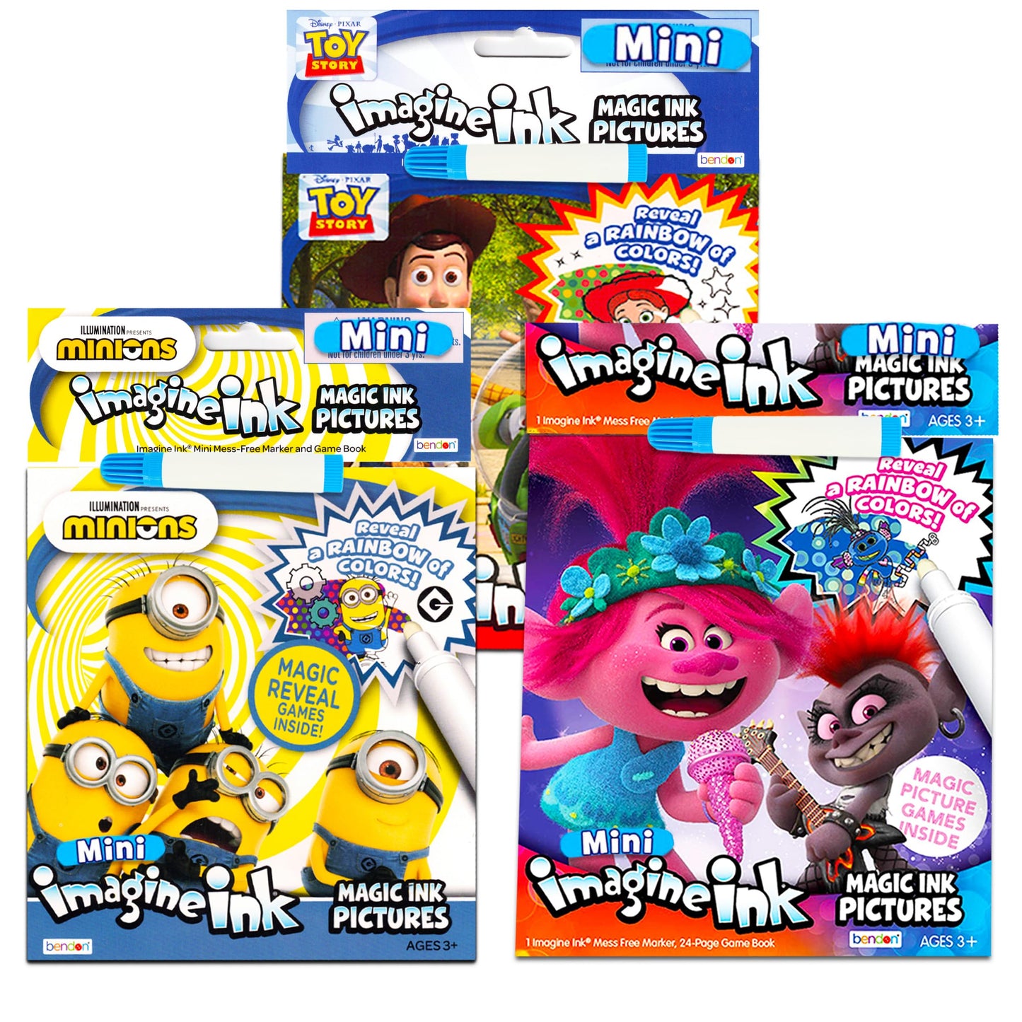 Imagine Ink Coloring Book Super Set ~ 3 Pc No Mess Magic Ink Activity Books Featuring Trolls, Minions, and Toy Story (Coloring B