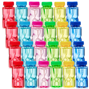 Sloosh 24 Pack Twisted Bubble Bottle With 2 Oz Solution Set,6 Color For Kids' Bubble Toys Summer Activity, Easter, And Assortment Party Favors