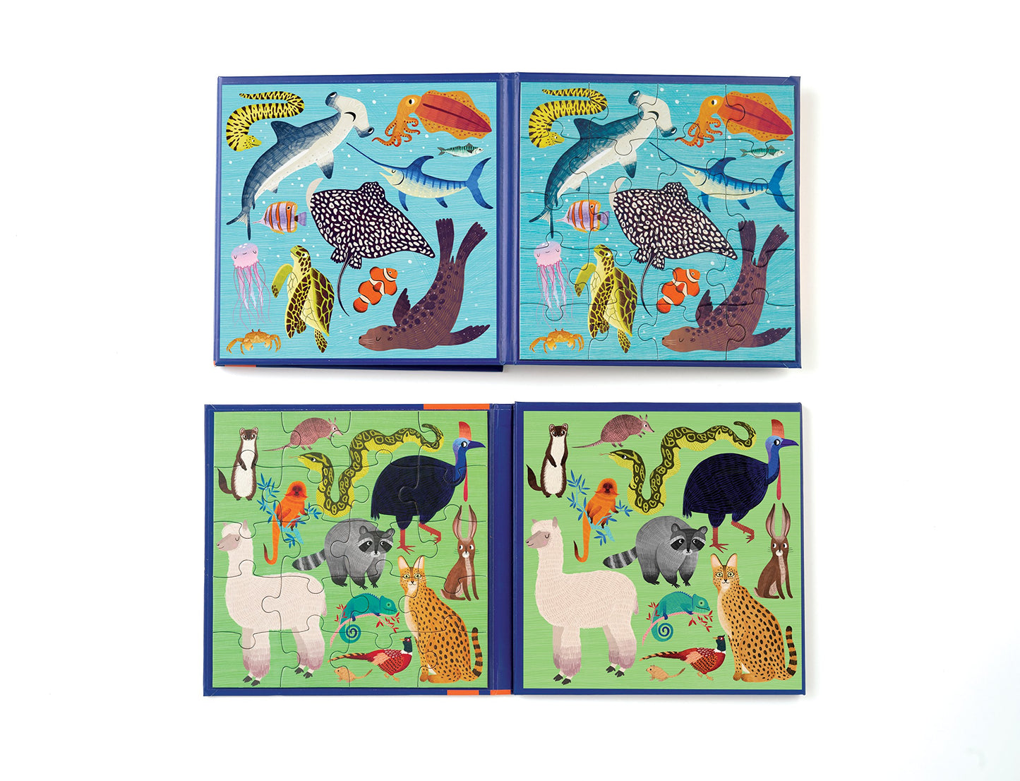 Mudpuppy Land & Sea Animals Magnetic Jigsaw Puzzle, Great For Kids Ages 4+, 2 Magnetic Puzzles, 20 Pieces Each, 6.5    X 6.5   ,