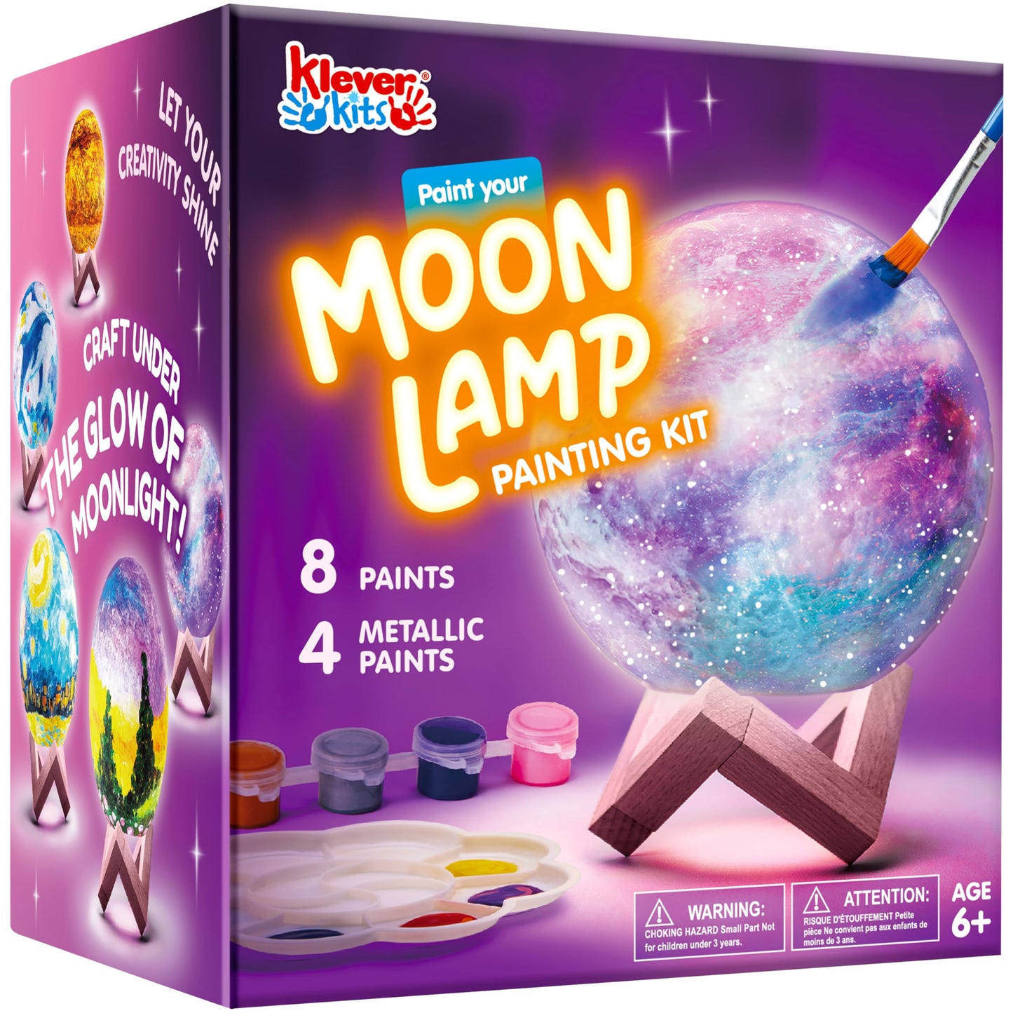 Klever Kits DIY 3D Moon Night Light - Paint Your Own Acrylic Galaxy Lamp, White, Model 60113, Arts and Crafts Kit for Kids
