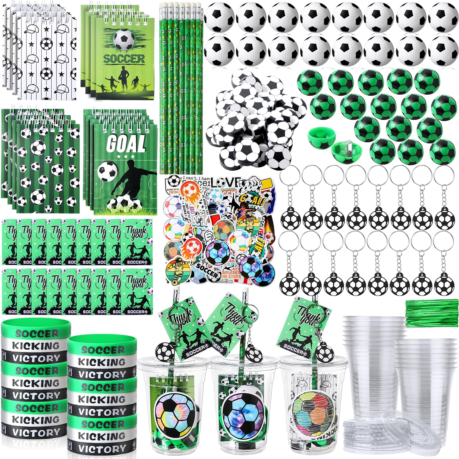 Colarr 195 Pcs Soccer Birthday Gifts Party Favors Sports Team Gift Cups Pencils Mini Book Keychains Wristbands Stickers Thank Yo