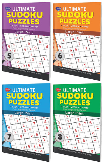 Set of 4 Ultimate Sudoku Puzzles  5,6,7,8 Large print for easy reading and solving [Paperback] SAWAN