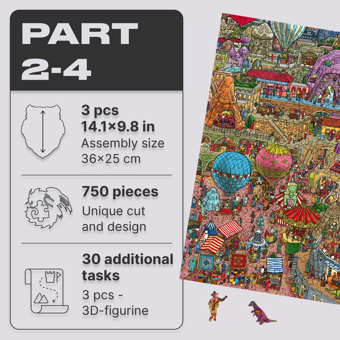 Unidragon Original + Ic4 Design Wooden Jigsaw Puzzle For Adults And Kids, Puzzle Board Game, Quezzle Amazing Cappadocia, Part 2-4, 750 Pieces, Beautiful Gift Package,