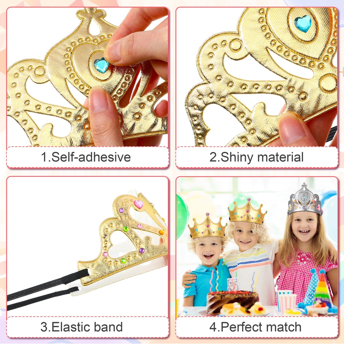 Yaomiao 44 Pcs Foam Crowns for Kids Princess Tiaras Crowns Bulk Diamond Sticker Making Kits for Birthday Party Supplies (Bright