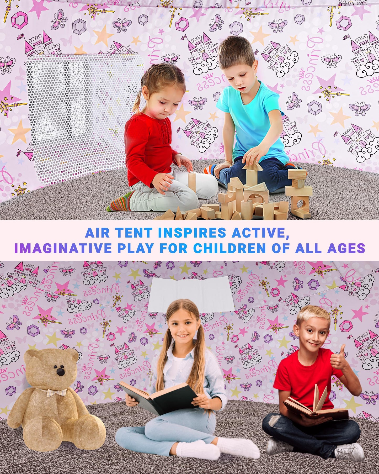 Skywin- Inflatable Tent for Kids Large Princess with Door Playhouse for Kids - Inflatable Air Tent for Kids, Inflatable Fort Set