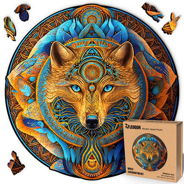 Wolf Enchantment - 200 Piece Wooden Puzzles for mature-themeds - 12 x 11.8 in - Extra-Thick 5 mm Wood Puzzle  Hand-Shaped Pieces  Round Mosaic Design - enhanced Gift for Puzzle Lovers by LEOGOR