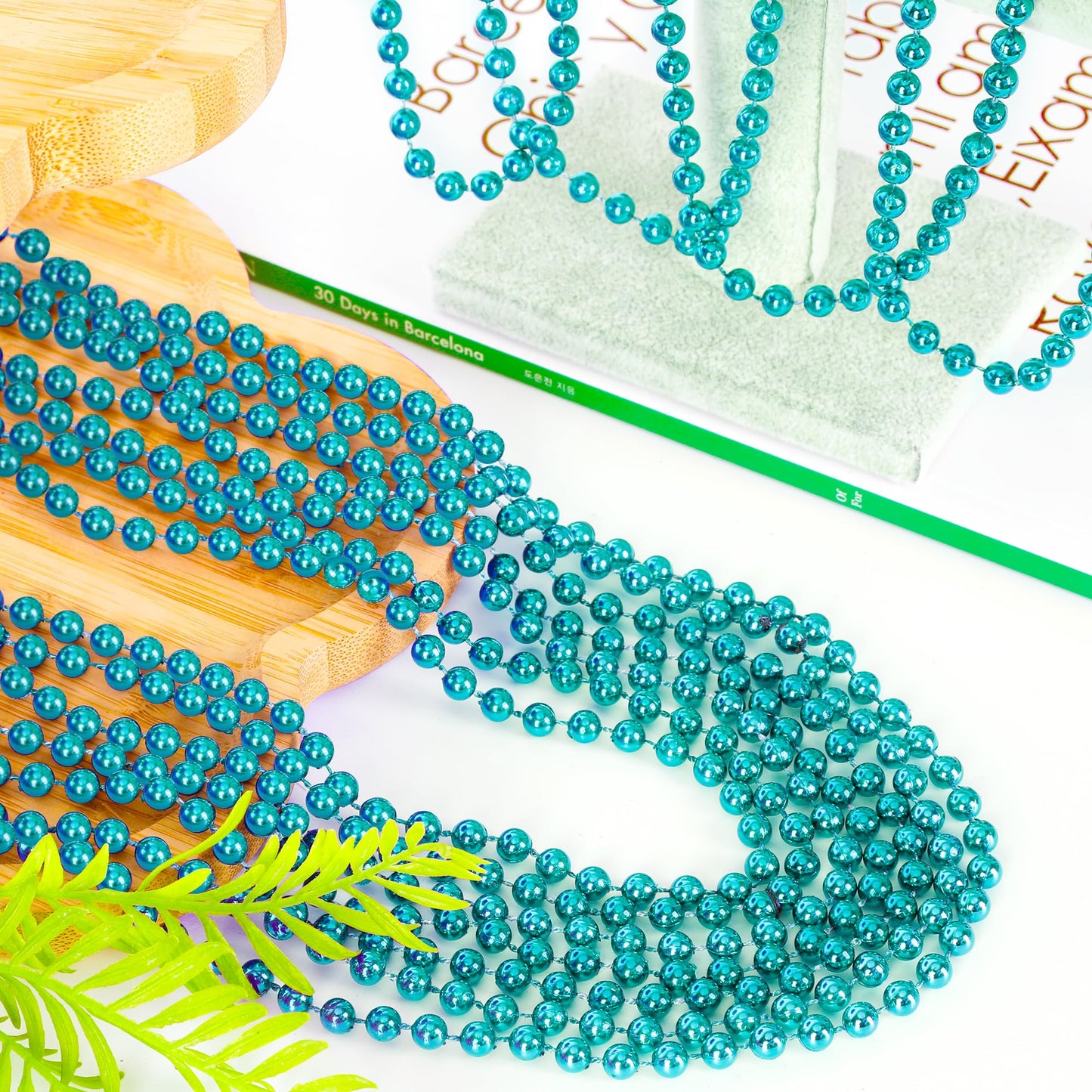 Huskein Mardi Gras Beads, 120 PCS Mardi Gras Accessories, 33'' Bead Necklaces, Lakeblue Party Beads Parade Throws Bulk Women Men