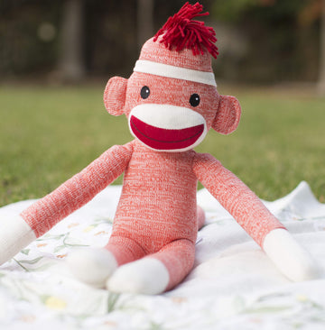 Plushland Adorable Orange Sock Monkey, The Original Traditional Hand Knitted Stuffed Animal Toy Gift-For Kids, Babies, Teens, Girls And Boys Baby Doll Present Puppet 20 Inches