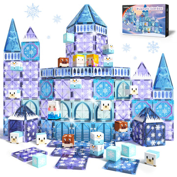 Gobidex 70Pcs 2-In-1 Magnetic Blocks Tiles Frozen Toys For Girls, Princess Frozen Castle Magnet Building Blocks For Toddlers Kids, Build With Magwonder Stem Toys, 3+ Years Old Girls Birthday Gifts