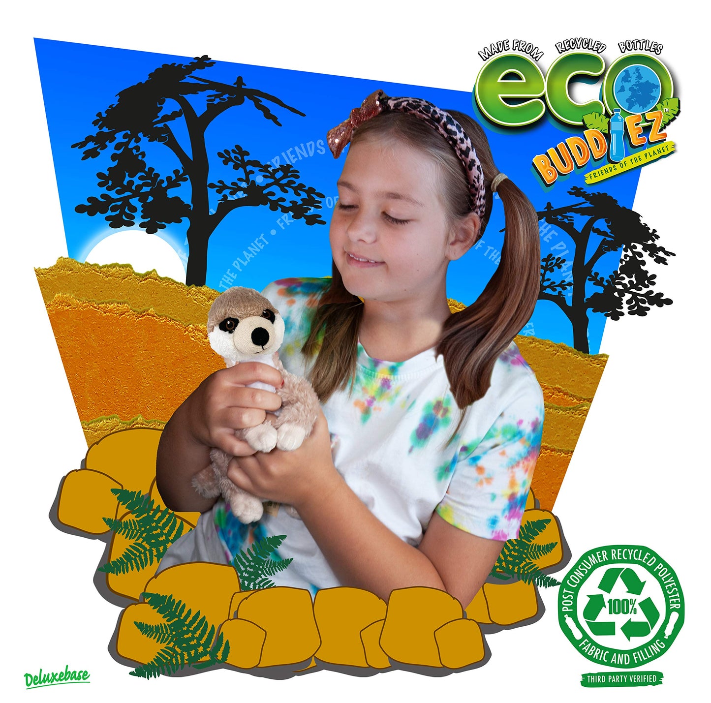 Ecobuddiez - Meerkat From Deluxebase. 9-Inch Sustainable Plush Animal From Recycled Materials, Eco-Friendly Soft Stuffed Toy, Ch