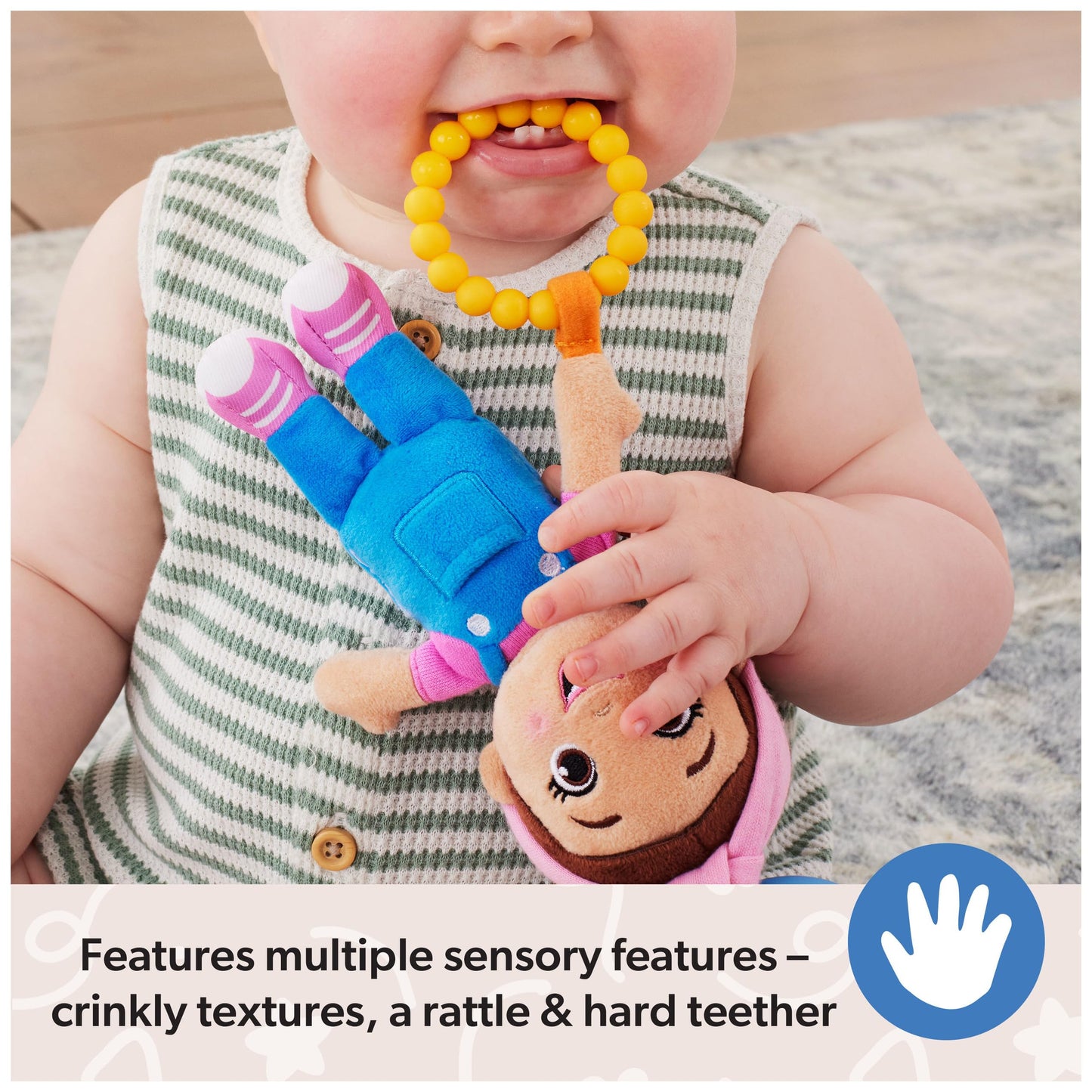 Ms. Rachel Official Sensory Take-Along Toy, Baby Swing & Baby Stroller Teething Toys with Rattle & Clip, Toddler Toys for Girls