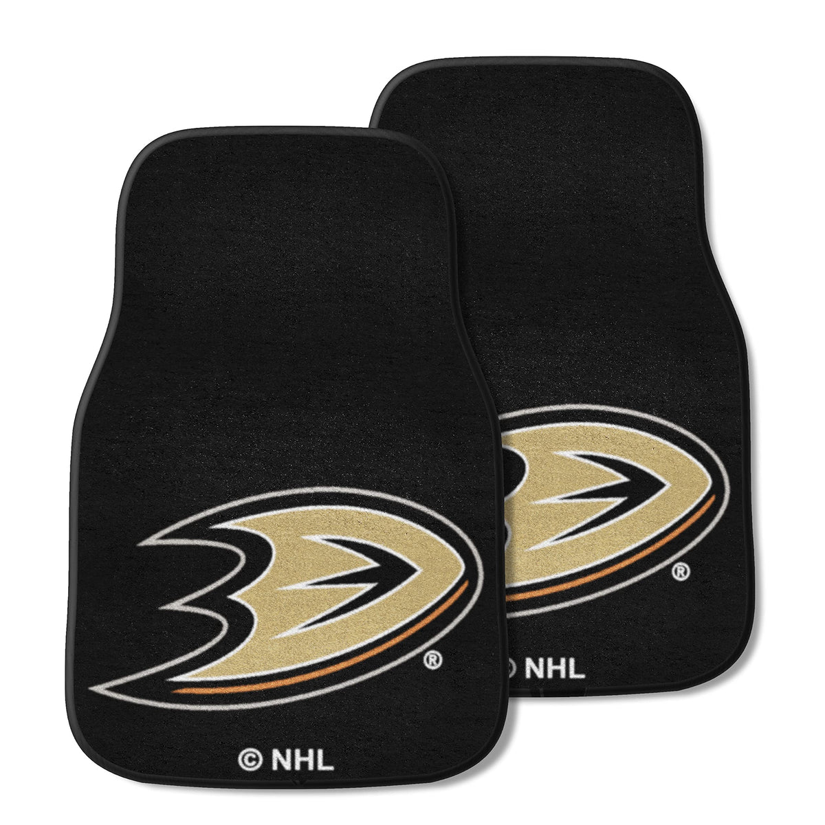 FANMATS 10628 Anaheim Ducks Front 2-Piece Team Logo Carpet Car Mat Set, Front Row Automotive Floor Mats, Non-Slip Backing, Team 