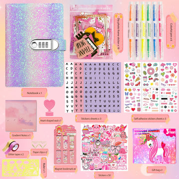 Nldohuto Diy Journal Kit For Girls,Diary For Girls With Lock,Diy Journal Set For Tween & Teen Girls, Stationery Set, Diary Suppl