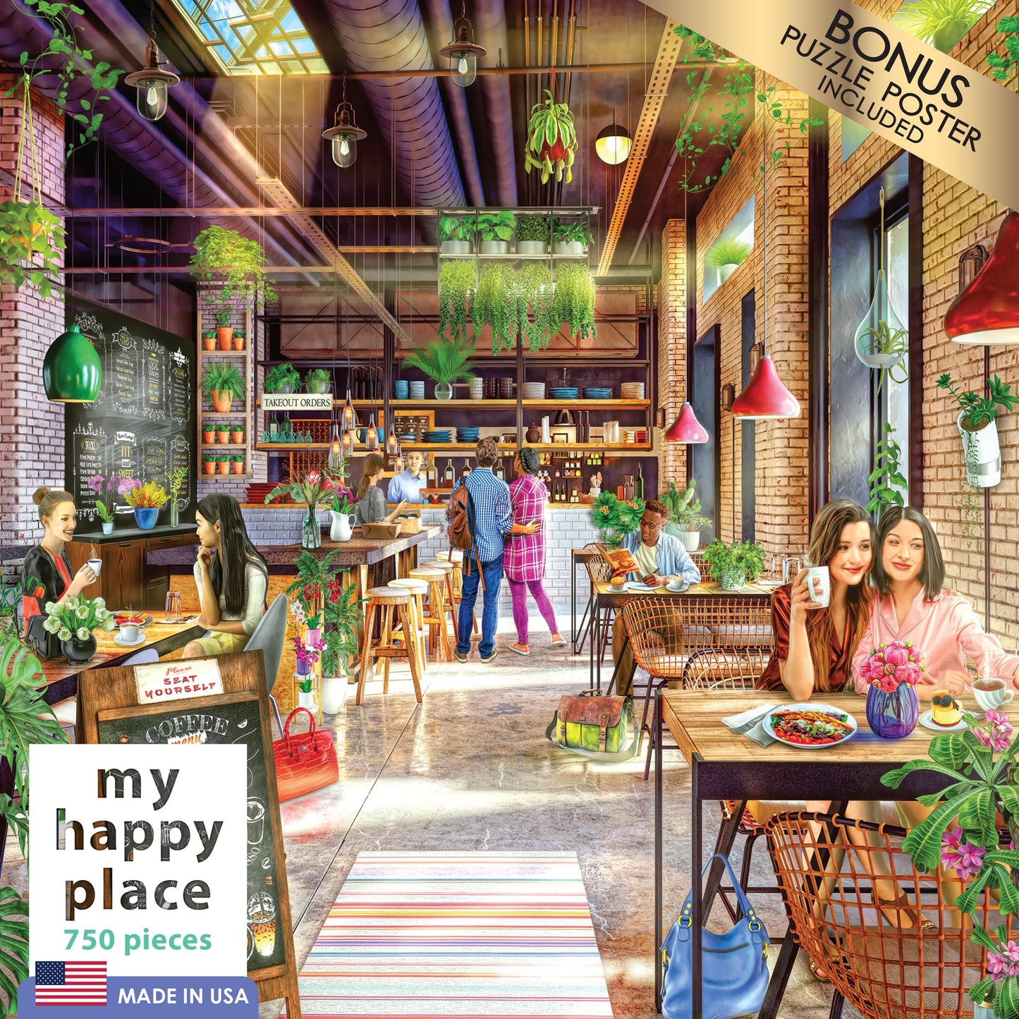 Roseart - My Happy Place - Neighborhood Cafe - 750 Piece Jigsaw Puzzle For Adults