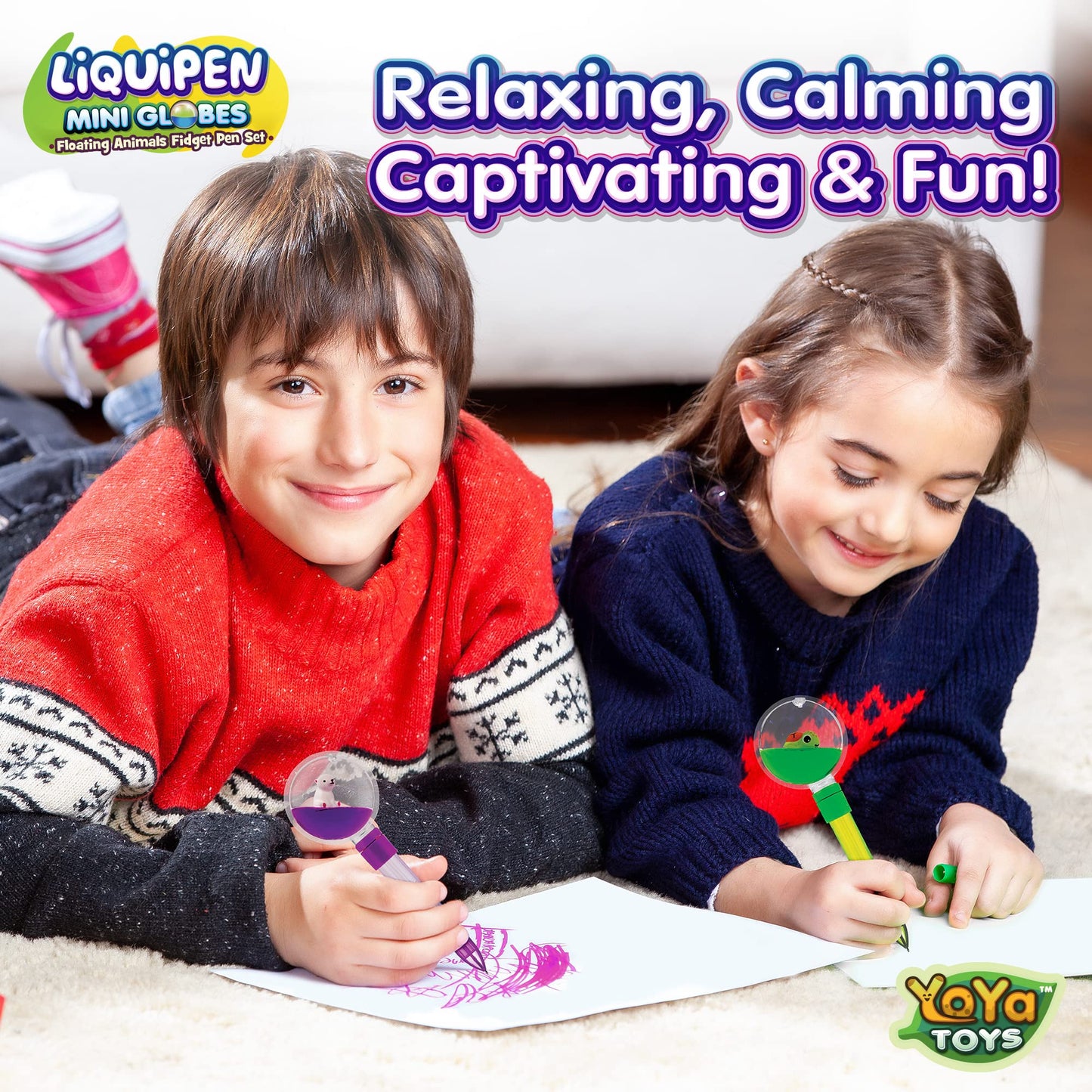 YoYa Toys Fidget Pens for Kids (4-Pack) - Liquid Motion Cool Spinning Toy - Colorful Floating Kawaii Animals - Penguin, Dolphin,