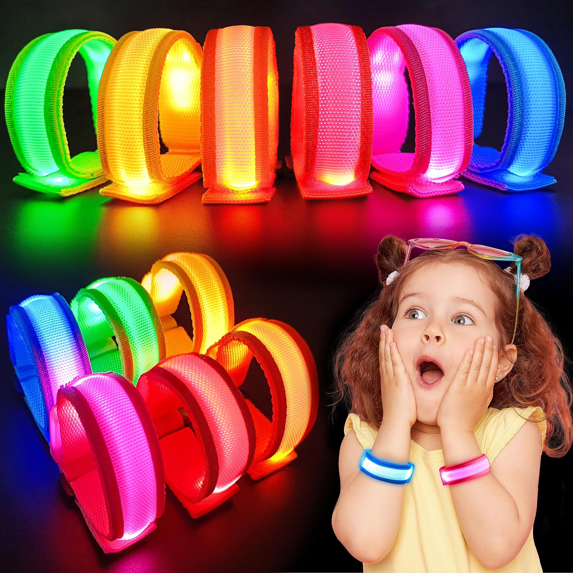 GIFTINBOX 12/6 PCS LED Light Up Bracelets for Kids Adults, LED Glow Flashing Arm Wrist Bands, Glow in The Dark Party Supplies fo