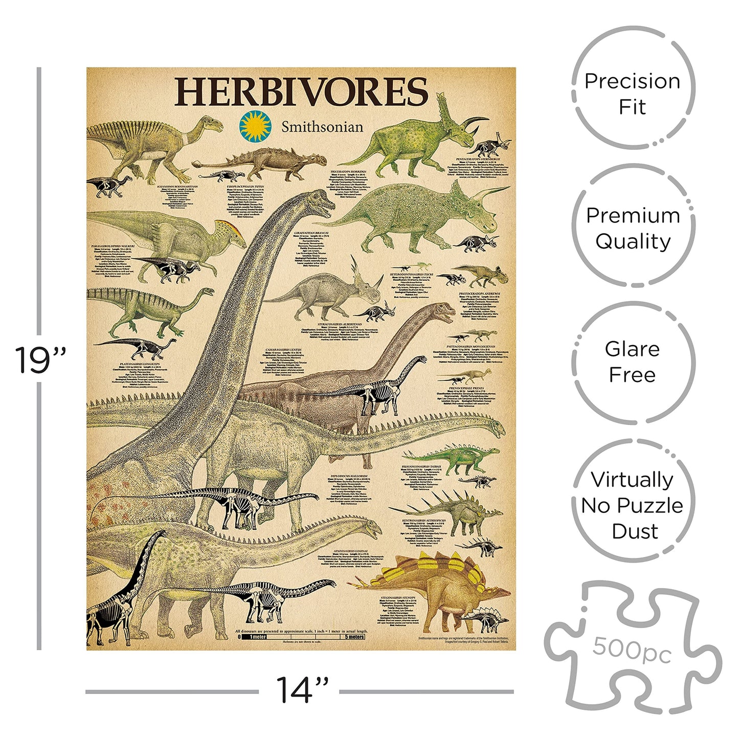 Aquarius Smithsonian Herbivore Dinosaurs Puzzle (500 Piece Jigsaw Puzzle) - Glare Free - Precision Fit - Officially Licensed Smi