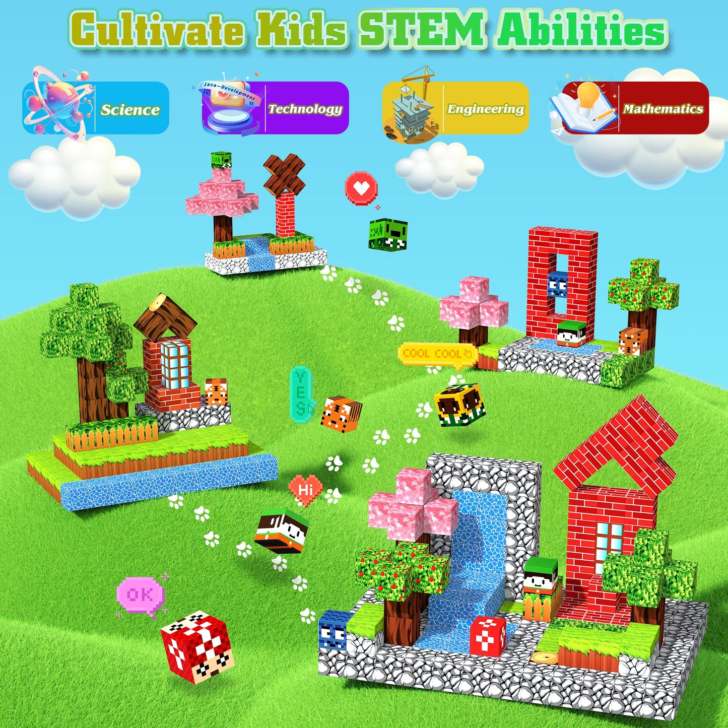 Hltyigr 150PCS Magnetic Blocks-Magnetic Building Blocks Magnet Toys Set Stacking Forest World with Magnet Construction Toys STEM Sensory Gift for Kids Toddlers Boys & Girls Birthday Gifts Ages 3+