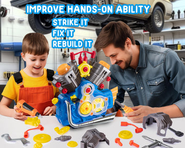 POFJOEQ Engine Building Kit, Kids Mechanic Repair Set for Kids Motorcycle Engine,Take Apart Toys-42pc Playset,STEM Engine Model