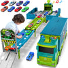 Carrier Truck Race Track Toddler Toys, Foldable 3 Layer Car Race Track Playset, Dinosaur Toy Truck Transport Car Carrier & 8 Rac
