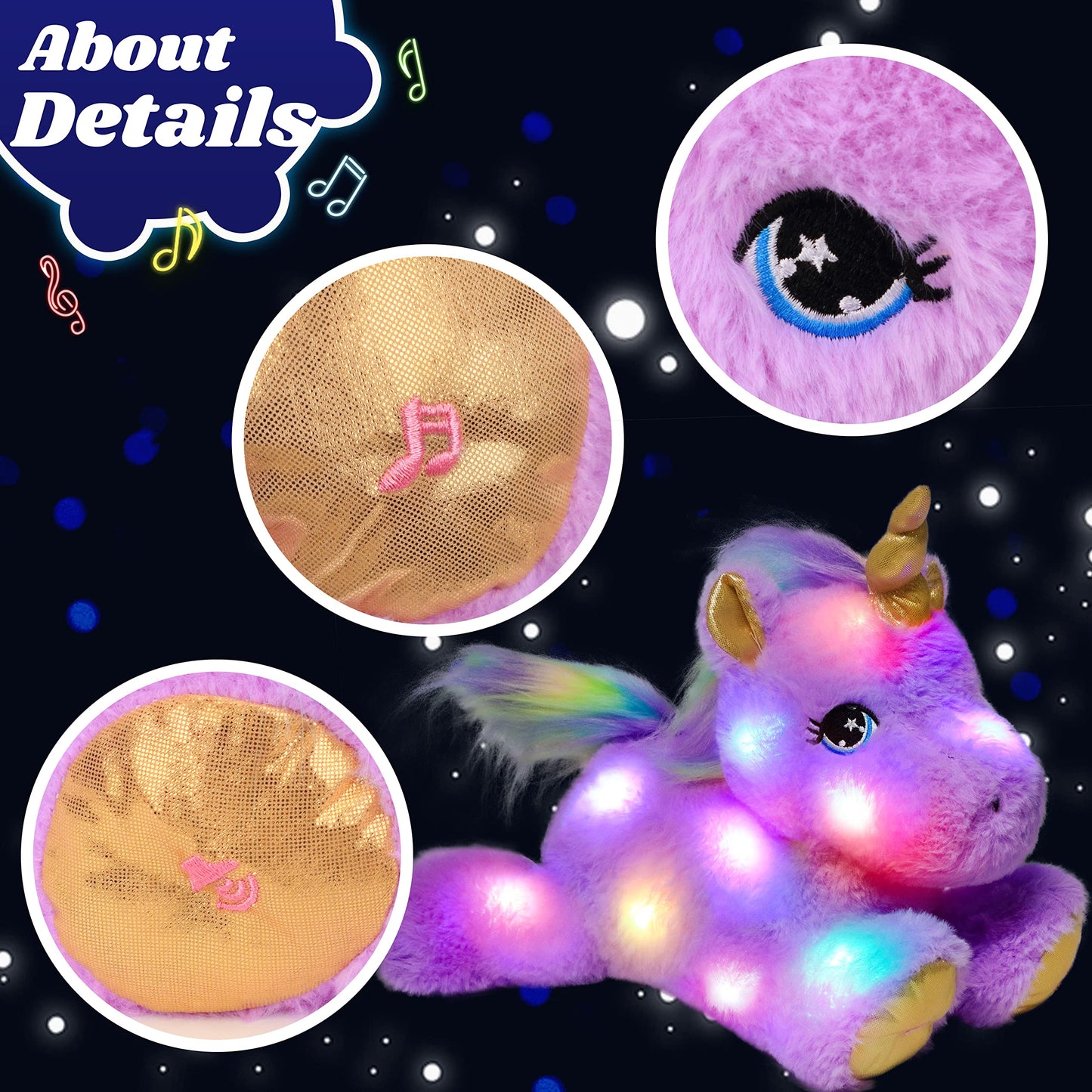 Cuteoy Musical Plush Purple Unicorn Stuffed Animal Glowing Led Light-Up Nightlight Toys Singing Lullabies Birthday Christmas Plu