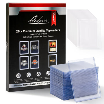Quiver Time enhanced 3x4 Top Loaders for Cards - Durable 35pt Toploader Hard Plastic Card Sleeves for Sports Cards  Baseball Cards  Football Cards & Trading Cards (28 pcs +30 Penny Sleeves  Clear)