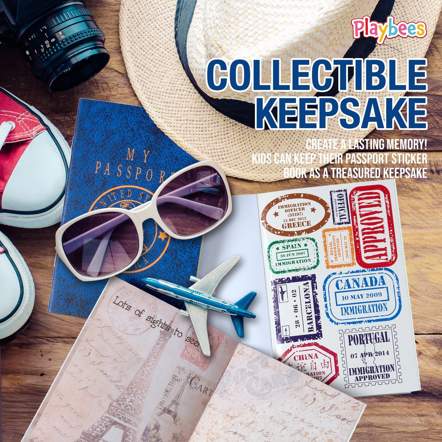 Playbees Passport Sticker Book for Boys and Girls - 12 Pack - Pad of Famous Places Motivational Treats, Party Favors, Game Prize