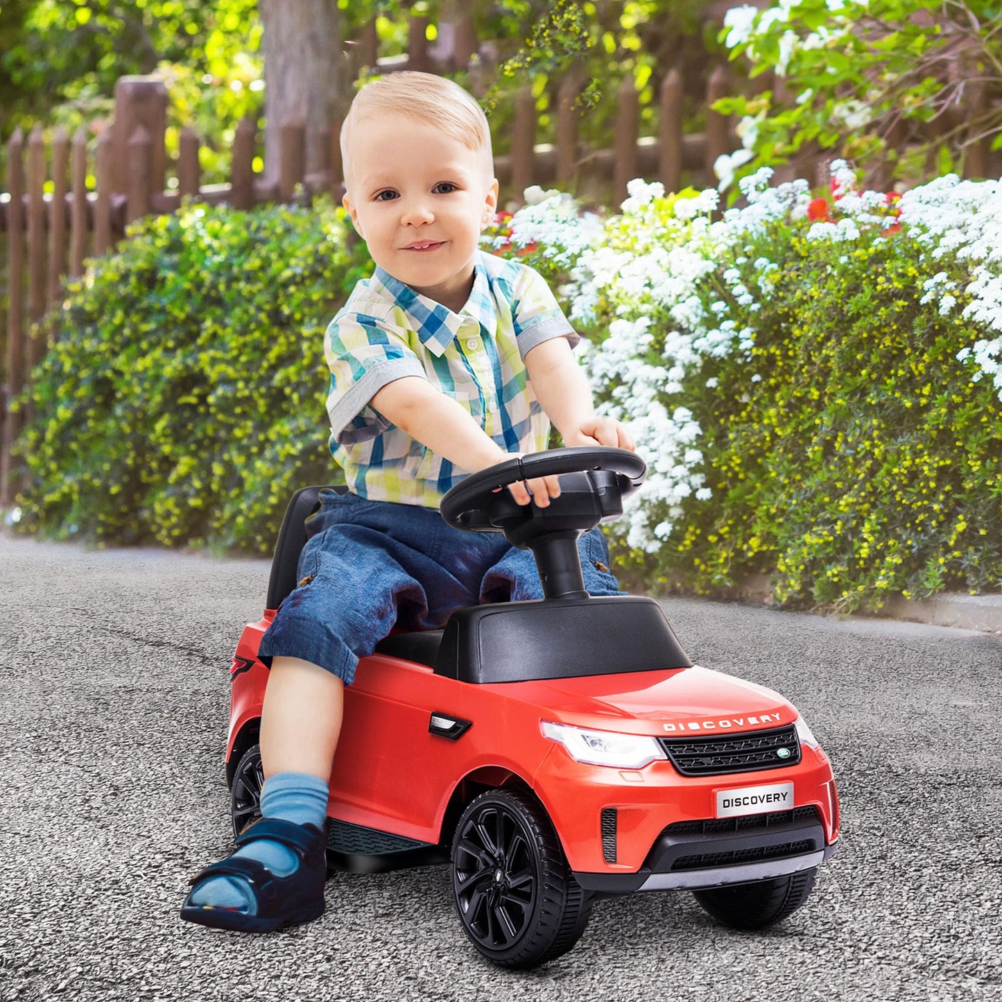 Qaba Land Rover Licensed 6V Ride on Push Car, 2 in 1 Sliding Car, Battery Powered Electric Car for Kids with Headlights Music Ho