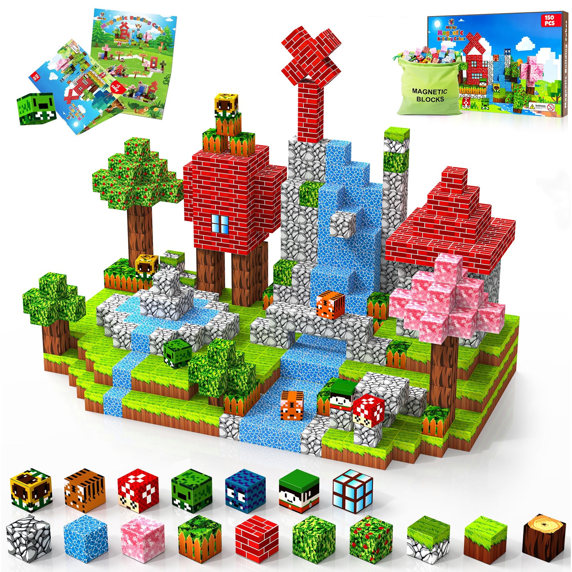 Hltyigr 150PCS Magnetic Blocks-Magnetic Building Blocks Magnet Toys Set Stacking Forest World with Magnet Construction Toys STEM Sensory Gift for Kids Toddlers Boys & Girls Birthday Gifts Ages 3+