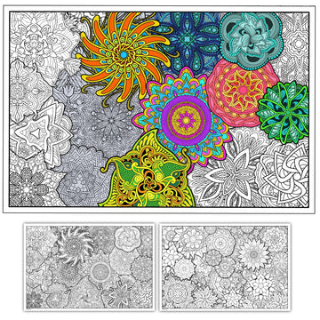 Young N Refined 2 Pack of Giant Coloring Posters of Flowers and Mandala collages Folded Version (42x60)